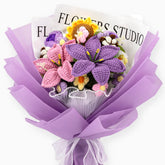 YSHomy Crochet Lily Sunflower Rose Bouquet-Purple
